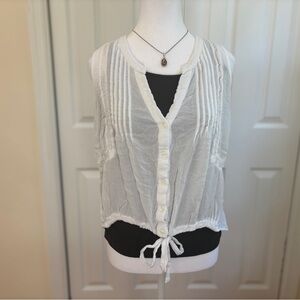 Sanctuary White Button-Down Blouse with Tie Detail